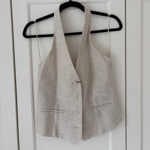 Linen-Blend Halter Vest Top in Beige